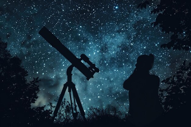 Foto un hombre observando las estrellas a través de un telescopio adecuado para los entusiastas de la astronomía