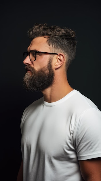 Hombre occidental con barba tupida con gafas camiseta