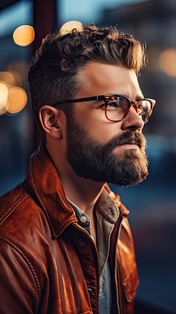 Hombre occidental con barba tupida con gafas