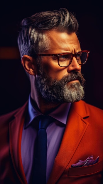 Hombre occidental con barba tupida con gafas