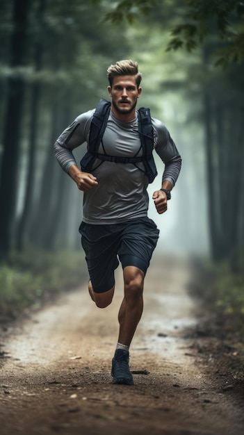 Hombre occidental corriendo en el sendero corredor masculino
