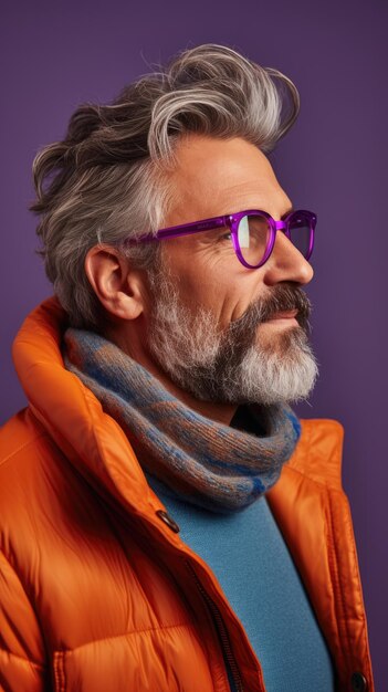 Hombre occidental con gafas ropa de invierno