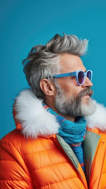 Hombre occidental con gafas ropa de invierno