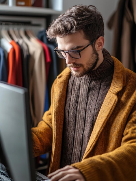 Hombre ocupado trabajando en una computadora portátil