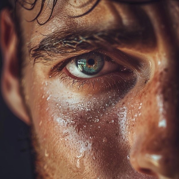 Foto un hombre con un ojo verde y un ojo azul con la palabra en él