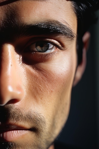 Foto un hombre con un ojo verde y una sombra en la cara