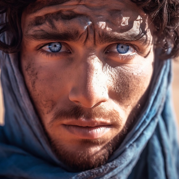 Un hombre con ojos azules y un ojo azul.