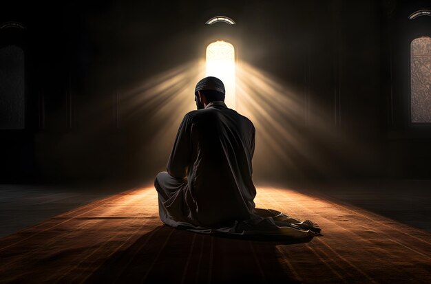 Hombre orando en la mezquita de Ramadán