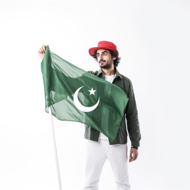 hombre, con, pakistán, bandera