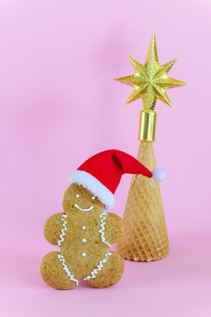 Hombre de pan de jengibre con sombrero de Santa