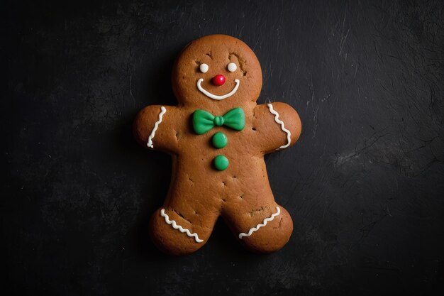 El hombre de pan de jengibre sonriente en el fondo oscuro