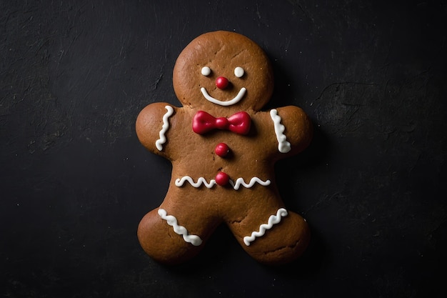 El hombre de pan de jengibre sonriente en el fondo oscuro