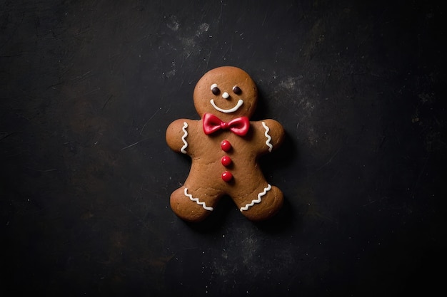 El hombre de pan de jengibre sonriente en el fondo oscuro