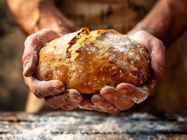 Un hombre con un pan en las manos