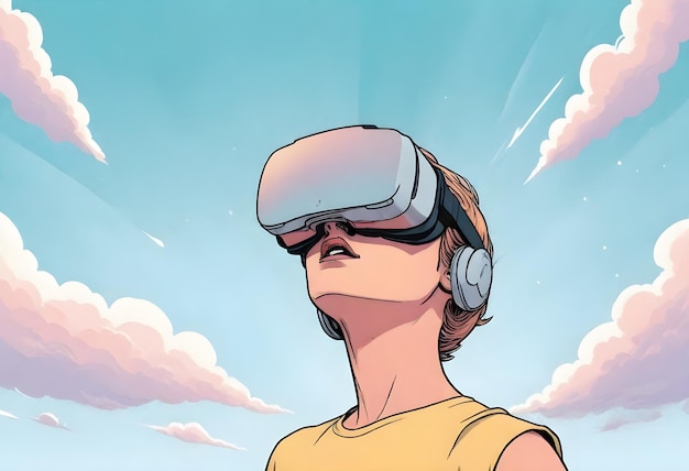un hombre con un par de gafas de realidad virtual está mirando hacia el cielo