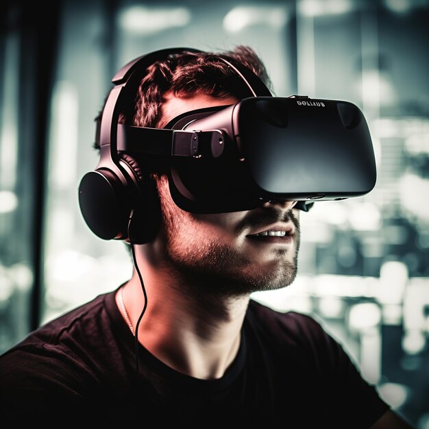 Un hombre con un par de gafas de realidad virtual.