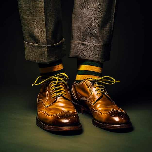 El hombre lleva zapatos. Calcetines amarillos Fotografía de stock