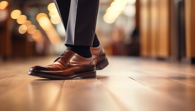 Foto un hombre con un par de zapatos que tiene la palabra en él