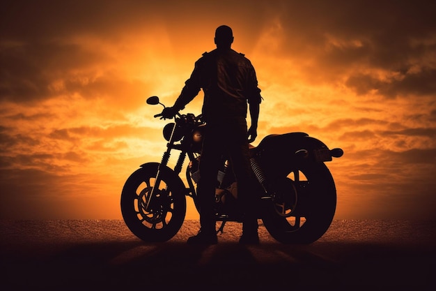 un hombre parado frente a una gran motocicletaun hombre parado frente a una gran silueta de motocicleta