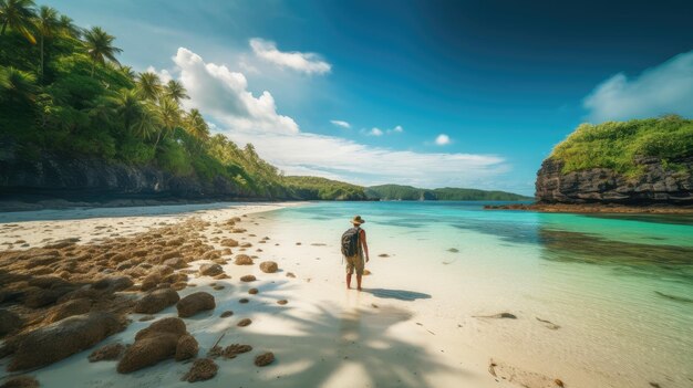 Un hombre parado en una playa en filipinas.