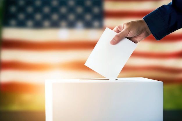 Foto un hombre participa en el proceso democrático echando su boleta en la caja