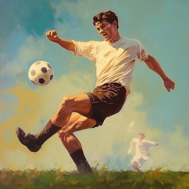 Hombre pateando una pelota de fútbol IA generativa