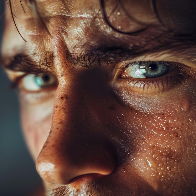 un hombre con pecas en la cara está mirando a la cámara