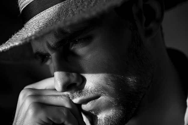 Foto el hombre pensativo en blanco y negro