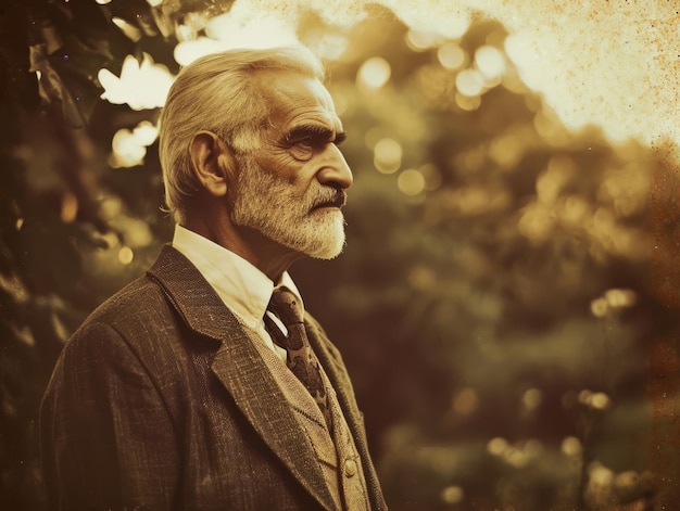 Hombre persa viejo fotorrealista con cabello rubio liso Ilustración vintage