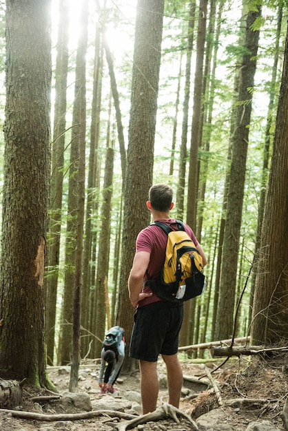 Hombre de pie en el bosque del campo