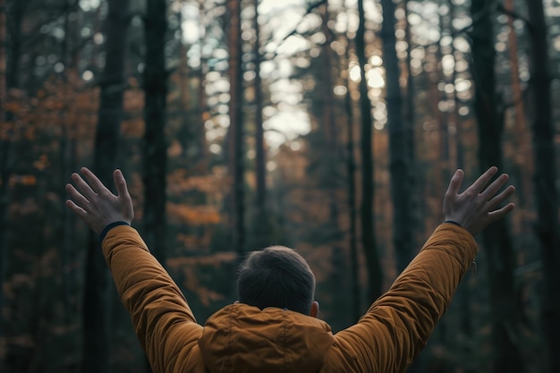 Hombre de pie en el bosque