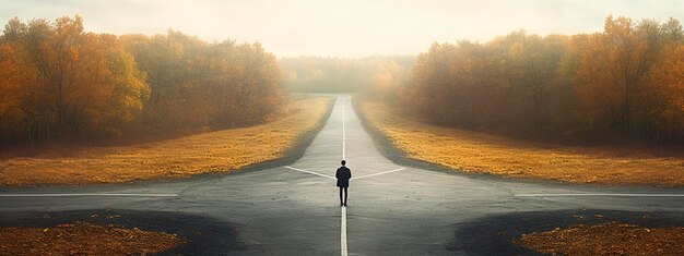 Foto un hombre está de pie en la carretera generativa ai personas