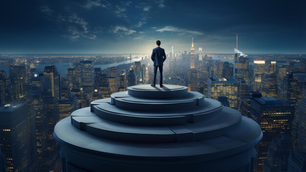 Foto hombre de pie en la cima de un edificio alto