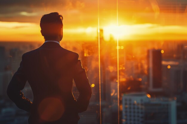 Foto hombre de pie en la cima de un rascacielos