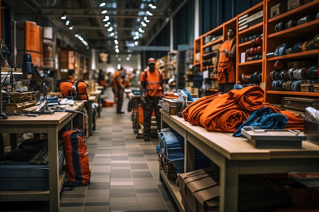 Un hombre de pie frente a estantes llenos de muchas herramientas en un gran hipermercado de construcción