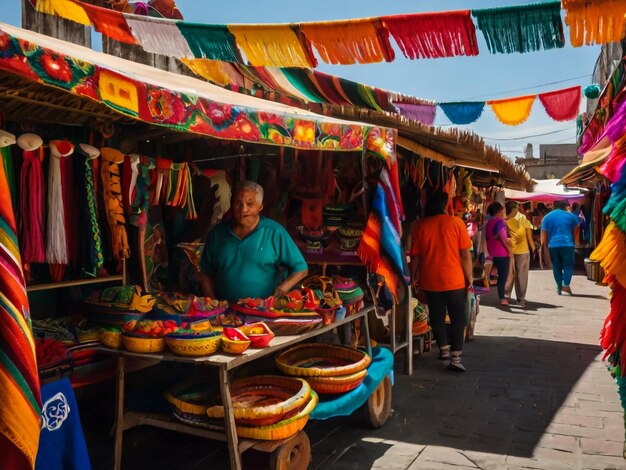 Foto un hombre está de pie frente a un mercado vendiendo bienes