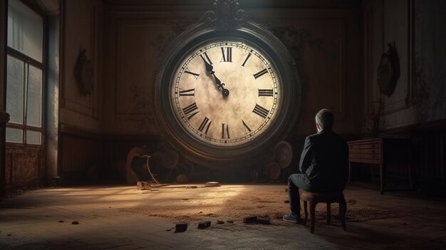 Hombre de pie frente a un viejo ai clockgenerative