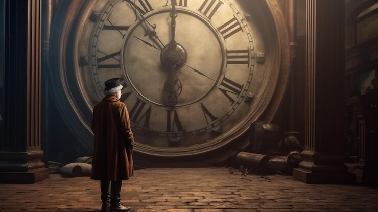 Hombre de pie frente a un viejo ai clockgenerative