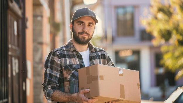 Foto hombre de pie fuera de la caja de espera