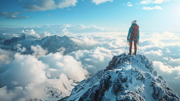 Hombre de pie en una montaña cubierta de nieve