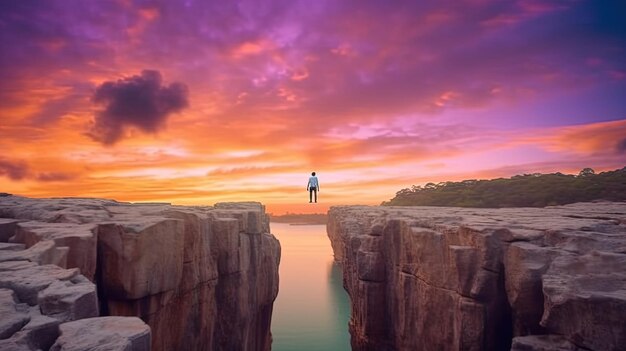 Foto hombre de pie en una montaña.