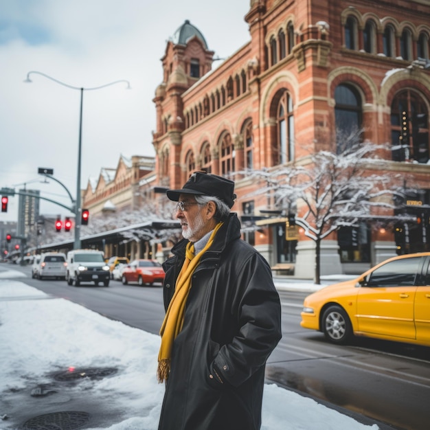 un hombre de pie en la nieve