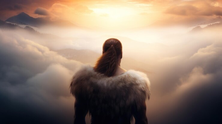 Foto un hombre de pie en las nubes
