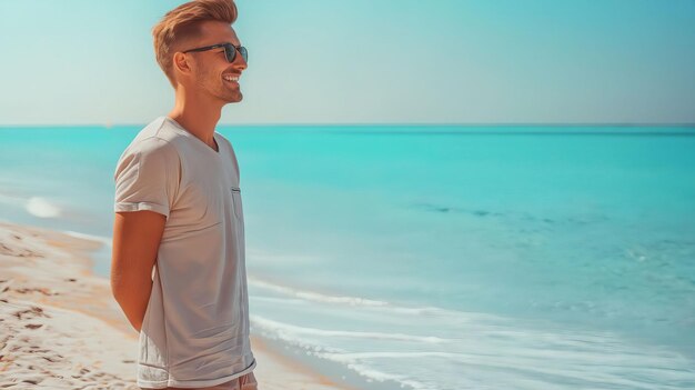 Un hombre de pie en la playa mirando al océano