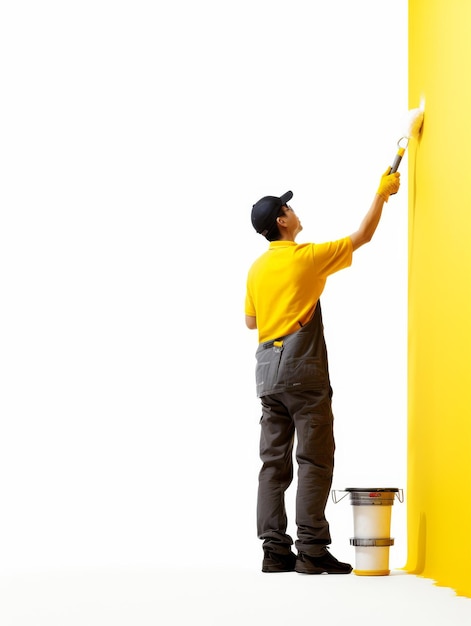 Hombre pintando una pared amarilla