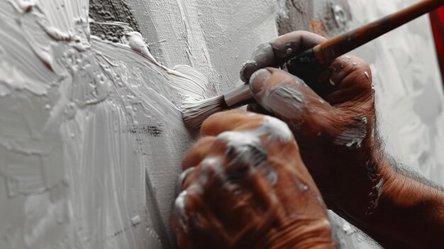 Foto un hombre está pintando una pared con un pincel de pintura