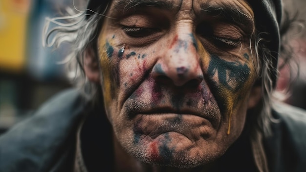 Un hombre con pintura facial.