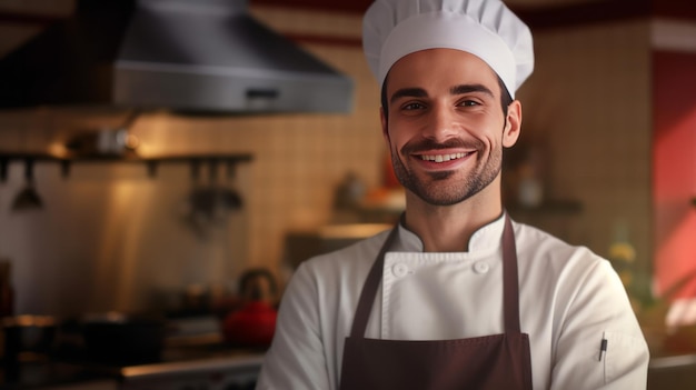 hombre, en, el, plano de fondo, de, el, cocina, retrato masculino