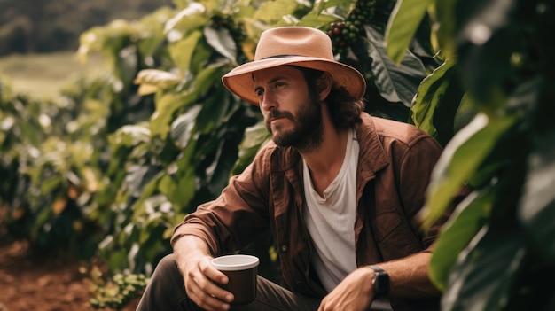 Hombre en una plantación de café