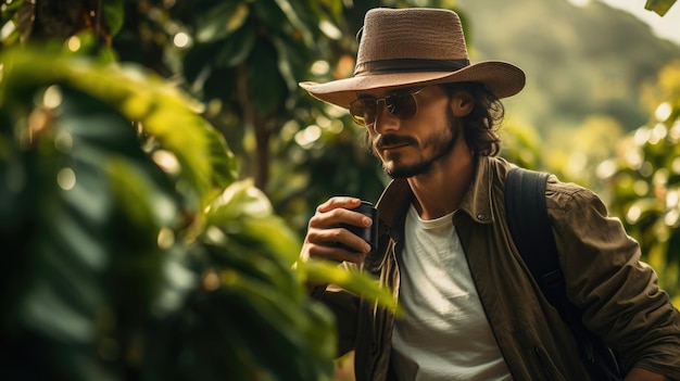 Hombre en una plantación de café